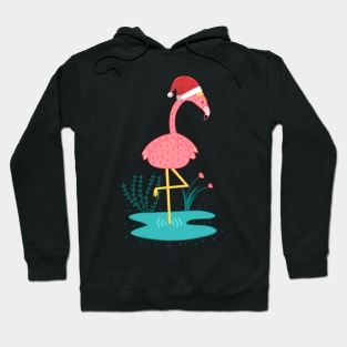 Cute Pink Flamingo Wear Santa Hat Hoodie